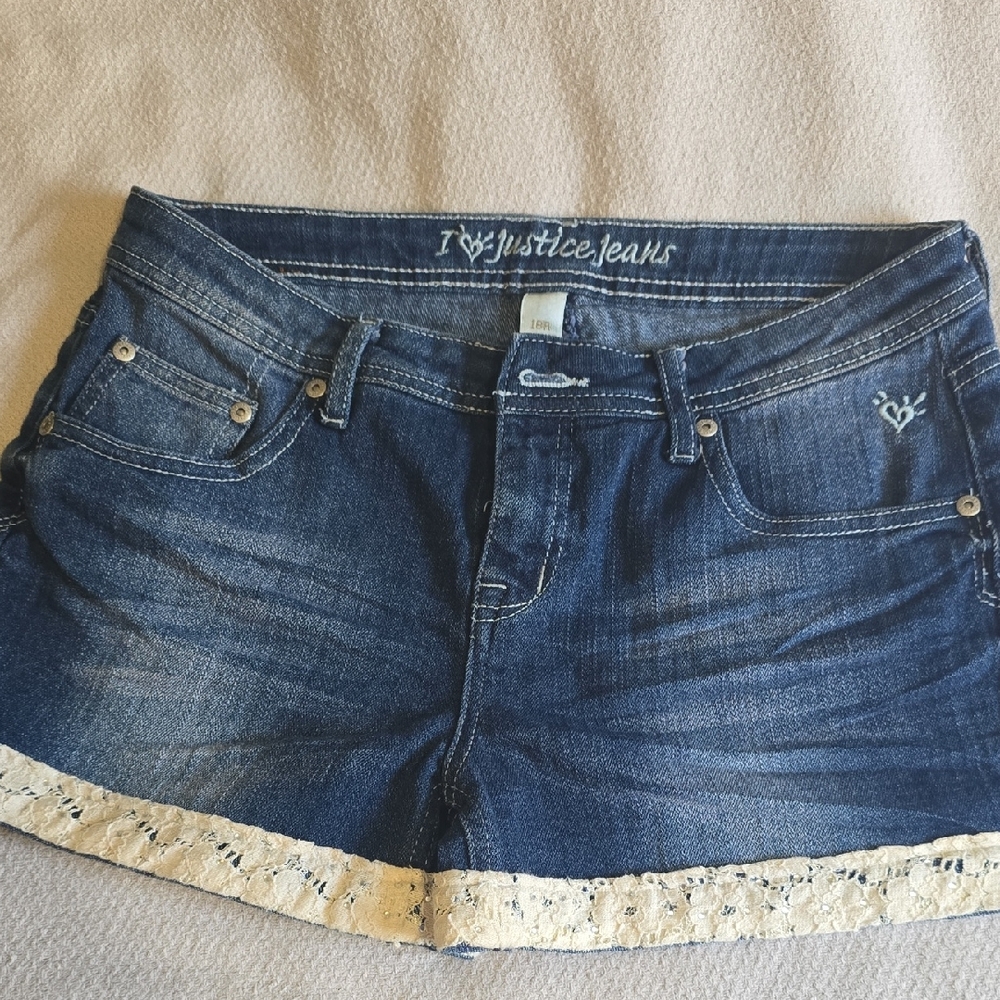 Justice Dark Blue Denim Shorts with Cream Lace